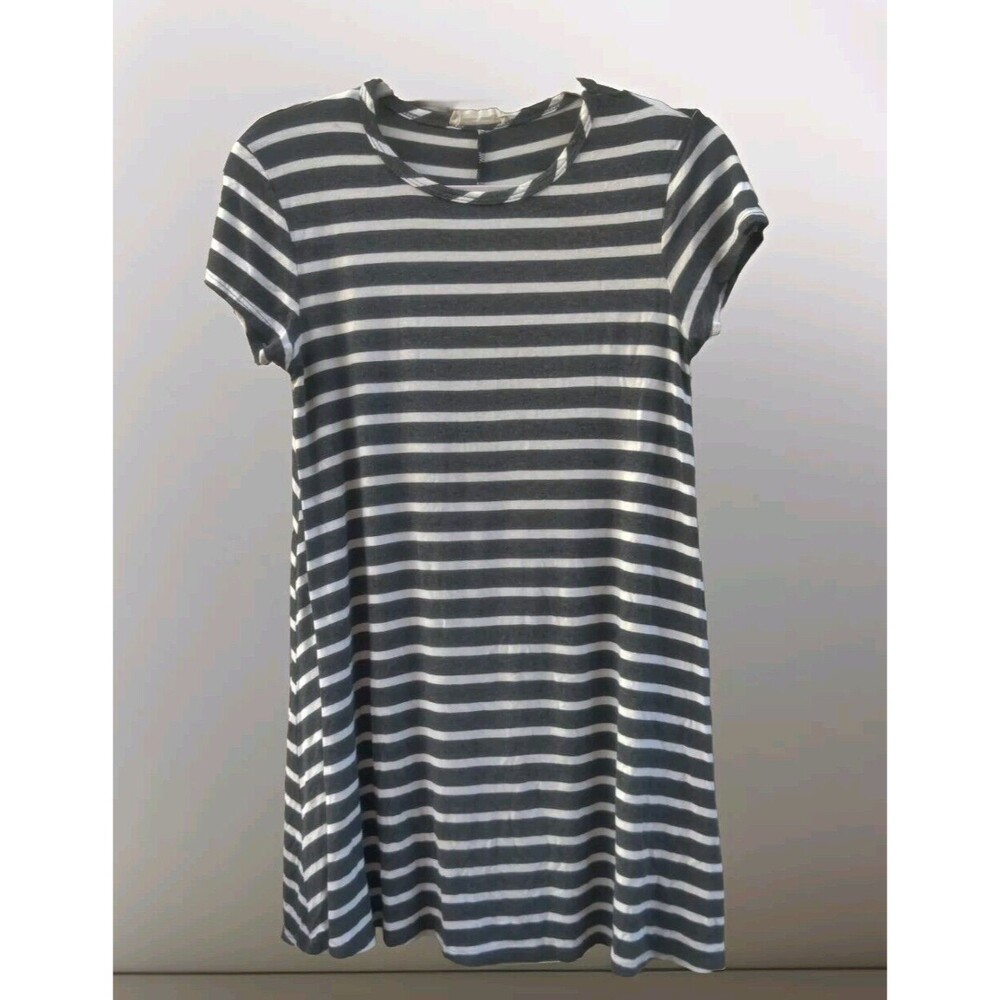 Forever Rose Couture Womens T Shirt Dress Striped Size M Medium Gray White Comfy